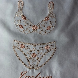 Lingerie Bag Embroidered Personalized Monogrammed  Bridal Shower Gift  Beige and Blush