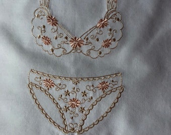 Lingerie Bag Embroidered Personalized Monogrammed  Bridal Shower Gift  Beige and Blush