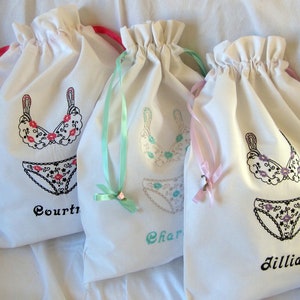 Embroidered Personalized French Lingerie Travel Laundry Bag Three Colors to choose from  Wedding Shower, Bridesmaids
