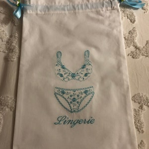 Lingerie Bag Embroidered Personalized Monogrammed  Blue! LINGERIE embroidered at bottom