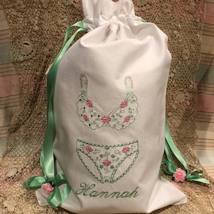 Personalized Embroidered Lingerie Bag for Wedding Shower Gift, Travel & Bridal Party Gifts  Seamist Green/ Pink
