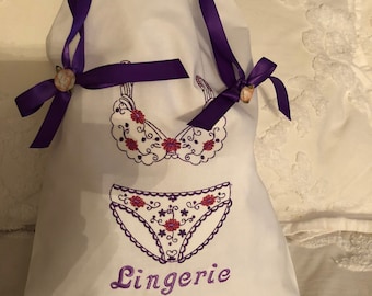 Embroidered Personalized French Lingerie Travel Laundry Bag for Wedding Shower Gifts, Purple with Burgundy