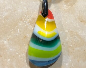 Fused Glass Pendant with ribbon necklace: Layered Rainbow Tumble