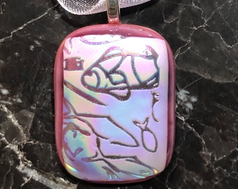 Fused Glass Pendant with Ribbon necklace: School