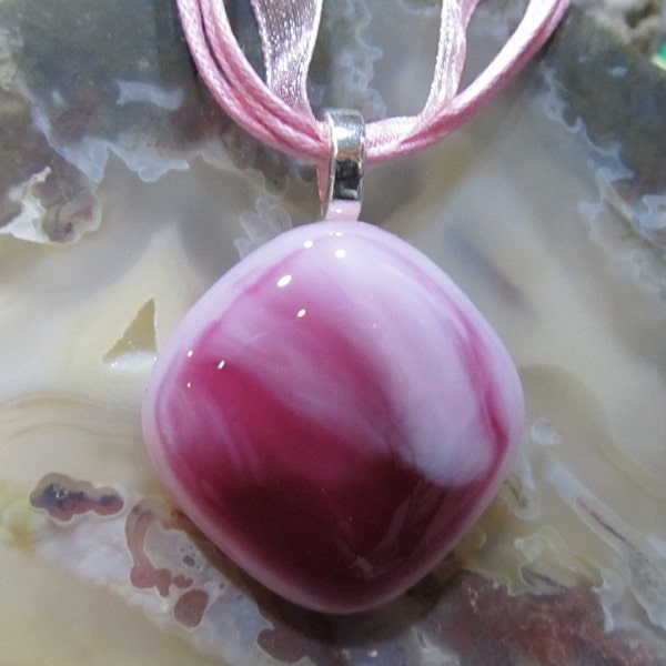 Fused Glass Pendant with ribbon necklace: My Rosey Valentine Mini