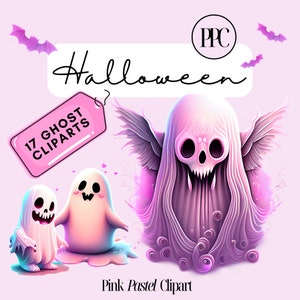 Pink Pastel Clipart Halloween Ghost Bundle, Cute Halloween Clipart, Pastel Halloween, Halloween pgn, Commercial use, Pink Ghost