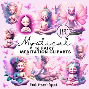 Pink Pastel Clipart Mystical Fairy Meditation Bundle, Cute Mystical Clipart, Mystical pgn, Commercial use, Pink Fairy, Fairy Clipart