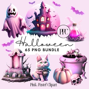 Roze pastelkleurige clipart-halloweenbundel | Leuke Halloween-clipart | Pastelkleur Halloween | Halloween-pagina | Commercieel gebruik