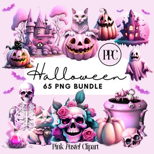 Roze pastelkleurige clipart-halloweenbundel | Leuke Halloween-clipart | Pastelkleur Halloween | Halloween-pagina | Commercieel gebruik