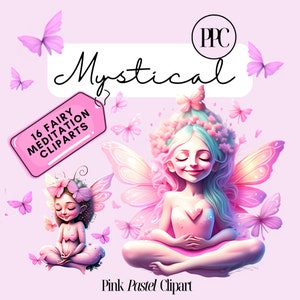 Pink Pastel Clipart Mystical Fairy Meditation Bundle, Cute Mystical Clipart, Mystical pgn, Commercial use, Pink Fairy, Fairy Clipart