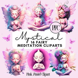 Pink Pastel Clipart Mystical Fairy Meditation Bundle, Cute Mystical Clipart, Mystical pgn, Commercial use, Pink Fairy, Fairy Clipart