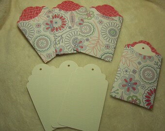 Tag Pockets...8 Piece Set of Very Pretty Summer Blooms Scrapbooking Tags and Tag Pockets