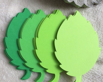 Paper Leaves...48 pcs. Very Pretty 4 1/4" Feathered Greens Paper Leaves Die Cuts Scrapbook Embellishments