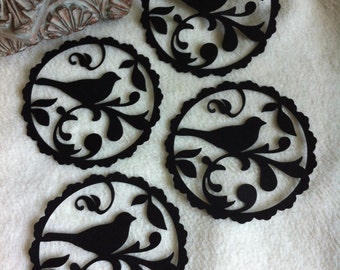 Ornate Bird Paper Lace...4 Piece Set of Very Pretty Black Raven Ornate Bird Die Cut Scrapbooking Embellishment