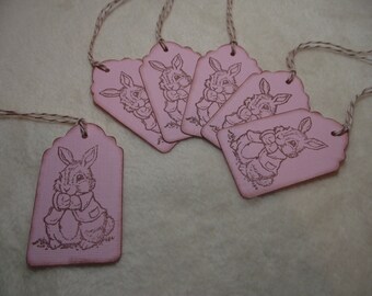 Easter Bunny Tags...6 Piece Set of So Adorable Easter Bunny Vintage Inspired Scrapbooking Hang Tags Gift or Favor Tags