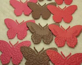 Paper Butterflies...12 Piece Set of Very Beautiful Brown/Red Embossed Paper Butterfly Scrapbook Embellishments