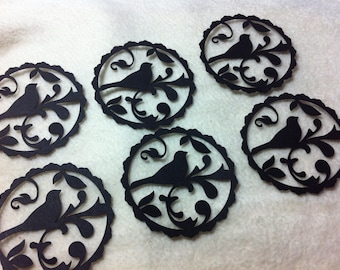 Ornate Bird Paper Lace...6 Piece Set of Very Pretty Black Raven Ornate Bird Die Cut Scrapbooking Embellishment