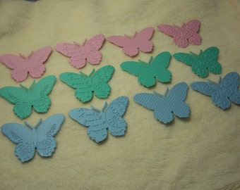 Paper Butterflies...12 Piece Set of Lovely Pastel Embossed Butterfly Scrapbook Embellishments