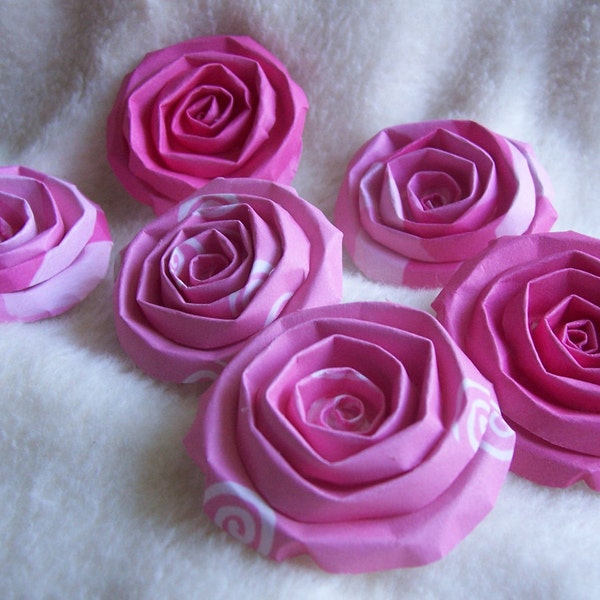 Scrapbook Flowers...6 Piece Set of Very Lovely Pink Parade Scrapbook Paper Flower Rolled Roses