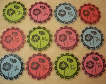 For You Tags...12 Piece Set of Very Cute For You Floral Round Scallop Tags