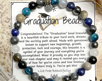 Graduation Bead Bracelet | Graduation Gift | 6mm Gemstone Bracelet | Gift For Students | New Beginnings | Class Of 2025  | USA Made