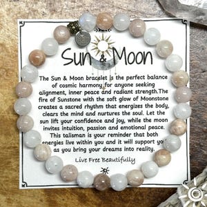 Sun and Moon Bracelet | Moonstone and Sunstone Bead Stretch Bracelet | 6mm Gemstone Bracelet | Healing Crystals | Live Free Beautifully USA