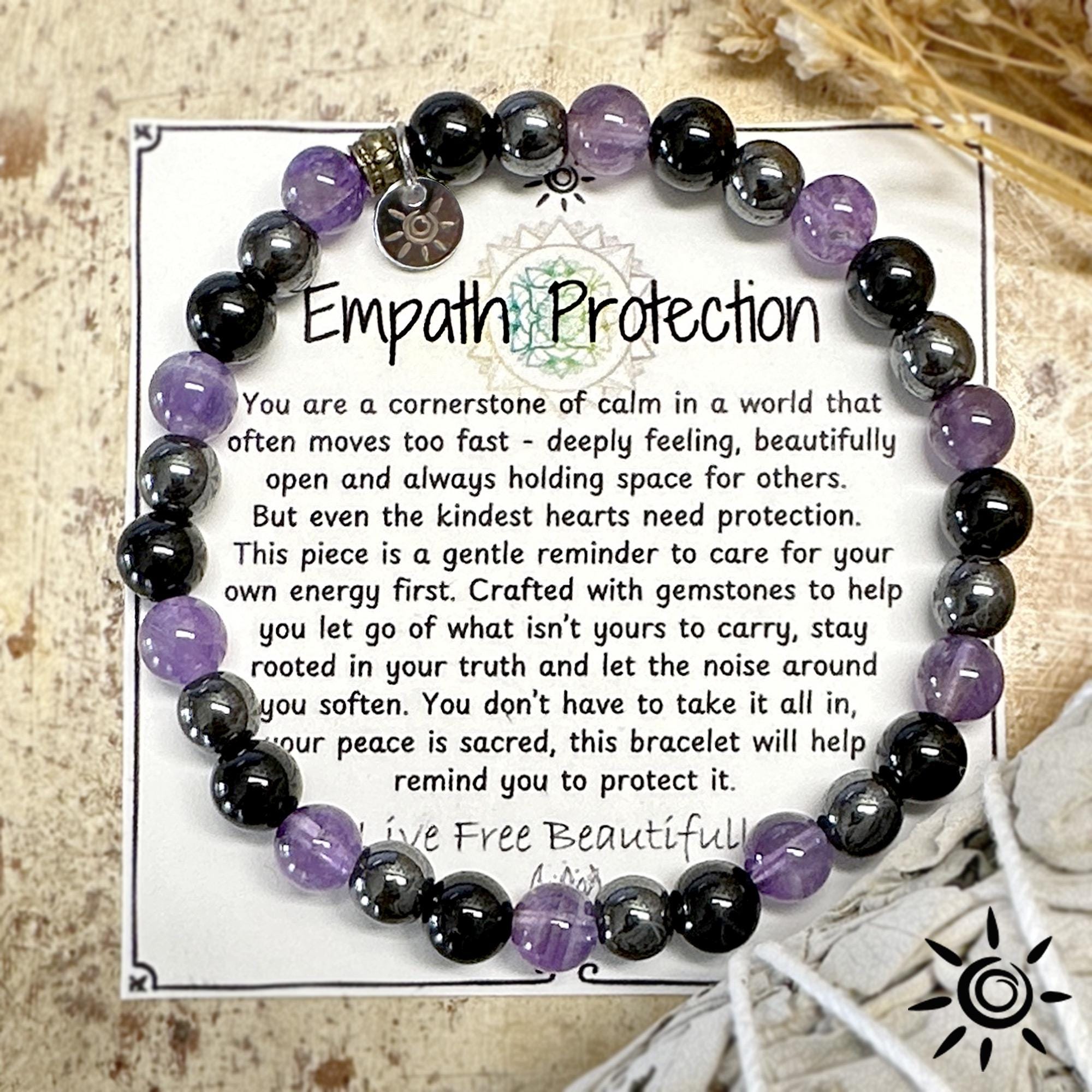 Empath Protection Bracelet | Crystal Jewelry | 6mm Gemstone Bracelet | Amethyst, Tourmaline, Hematite | Healing Crystals | Mojave Desert USA