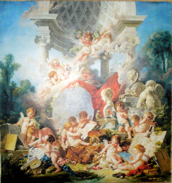 Cherubs The Arts Painting Print on Canvas Rococo RARE Ready to Etsy