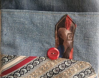 Handmade shoulder cross-body bags upcycled repurposed jeans neckties patchwork