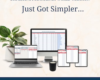 May include: A digital budgeting tool for a Disney World vacation is displayed on a laptop, desktop monitor, and tablets. The text reads "Budgeting for a Disney World Vacation, Just Got Simpler..." with icons for Expense Tracker, Dining Planner, and Lightning Lane Estimator.