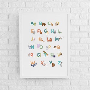 ABC Alphabet Tiere, Montessori Dekor Materialien, Kinder Drucke, Lerndruck, Lernposter, Hausschule, Printables, Spielzimmer Dekor