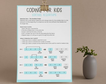Programmation pour les enfants (algorithmes de tri), plan de leçon, feuille de travail pour la maternelle, activité préscolaire, école à la maison, STEM, apprentissage des enfants