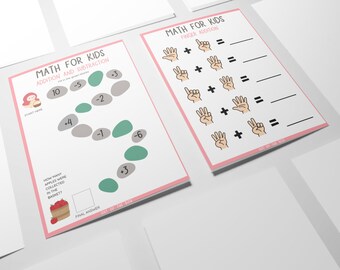 Aritmética y matemáticas (suma, resta), hoja de trabajo de jardín de infantes, plan de lección, actividad preescolar, educación en el hogar, STEM, aprendizaje, matemáticas