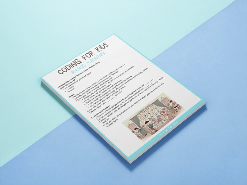 Puede incluir: Codificaci&oacute;n para ni&ntilde;os: Actividad de algoritmos de ordenaci&oacute;n con una imagen de una fiesta de t&eacute; con ni&ntilde;os y una tabla numerada. La actividad indica al usuario que ordene los n&uacute;meros de la tabla de menor a mayor.