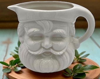 Vintage White Ironstone Santa Pitcher/White Ceramic Santa/Japan Santa Mugs/Vintage  Christmas Decorations