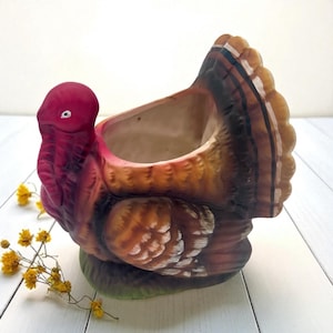 Vintage INARCO Turkey Planter/Ceramic Turkey Vase/Thanksgiving Centerpiece/Vintage Autumn Fall Seasonal Decor/MCM/Turkey Planter
