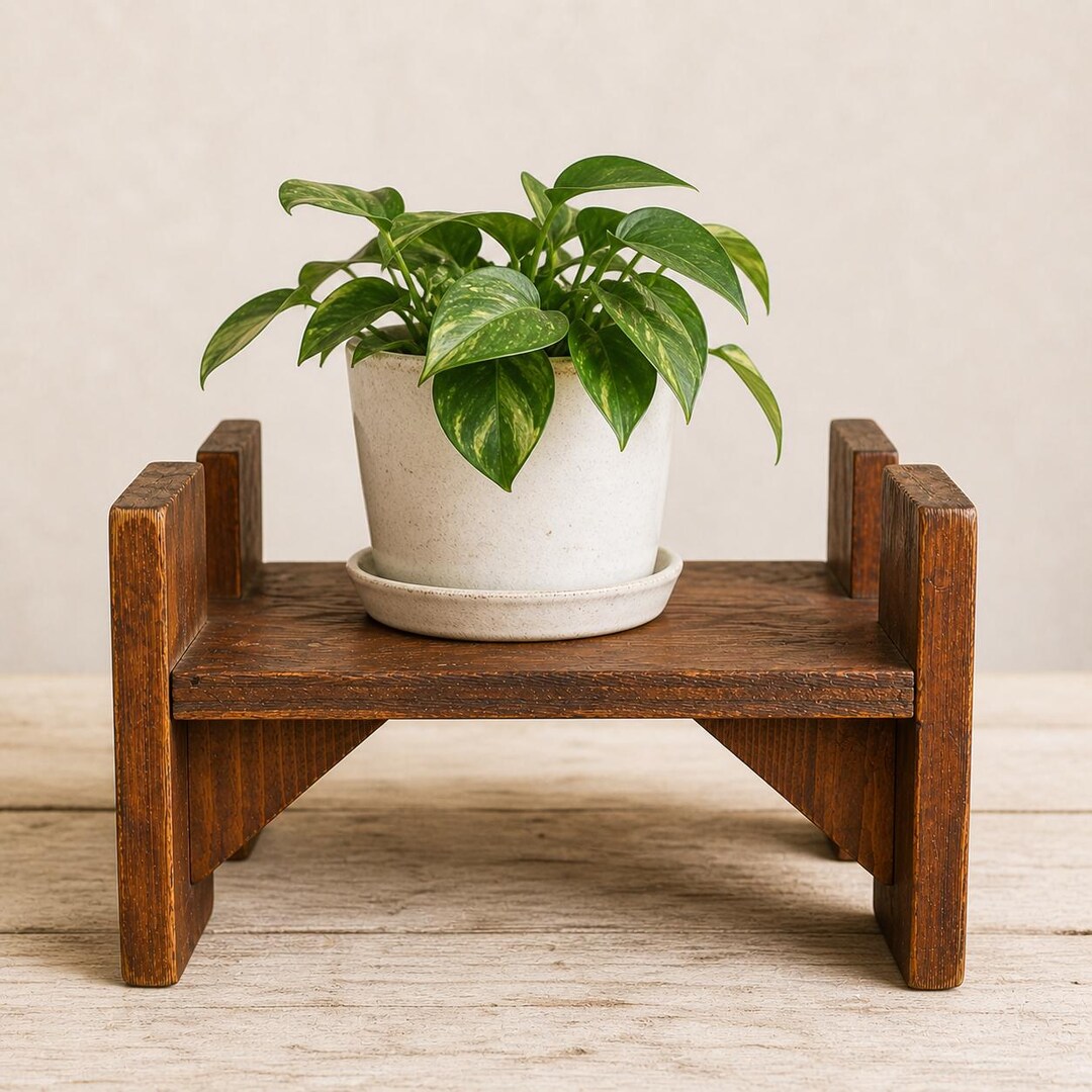 Vintage Rustic Wooden Plant Stand | Handmade Primitive Riser Stool ...