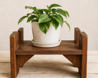 Soporte para plantas rústico de madera vintage / Taburete elevador primitivo hecho a mano / Estante pequeño de exhibición estilo granja / Decoración para porche de jardín