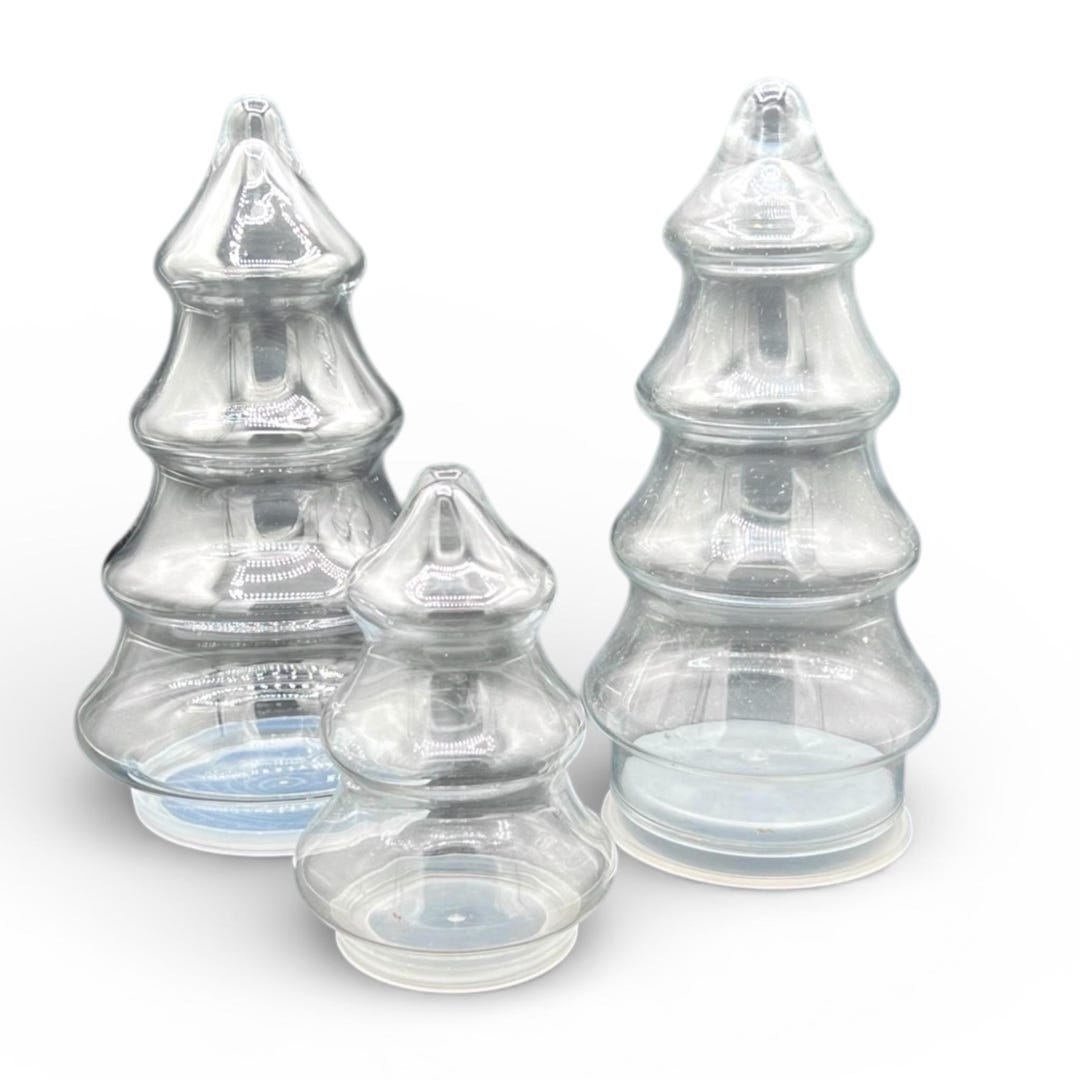 Vintage Clear Glass Christmas Tree Jars/glass Tree Treat Jar/holiday ...