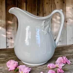 White Ironstone Pitcher Antique Large MELLOR & CO Farmhouse Cottage decor Gifts for Mom