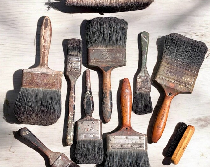 Instant Collection of Vintage Paintbrushes Lot of 10 Wood Handles