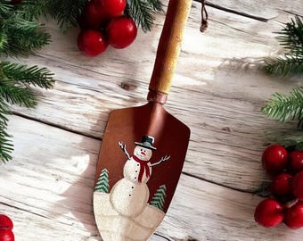 Christmas Teacher Gifts Handpainted Rustic Snowman Trowel Ornament Decor - primtive rustic vintage holiday farmhouse Christmas decor