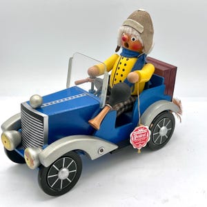 Vintage Duitse Steinbach wierookbrander/blauwe antieke automobilist/muzikale wierookroker/Duitse notenkraker/Vaderdagcadeaus