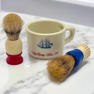 Vintage Old Spice Shaving Mug & Vintage Shaving Brushes/Red White Blue Decor/Anericana Decor/Vintage Bathroom/Antique Sailing Ships
