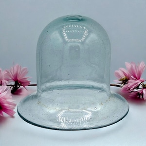Vintage Aqua Glass Cloche/Bell Shaped Glass Cloche/Pontil Bubble Glass/Farmhouse Display Cloche/5” Tall