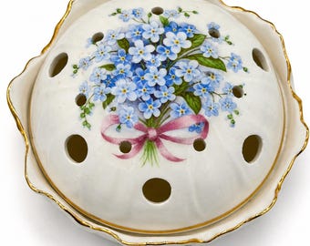 Vintage Staffordshire benporslin potpurriburk | Förgätmigej blommig prydnadsskål | Smyckeskrin med lock England | Cottagecore-gåva