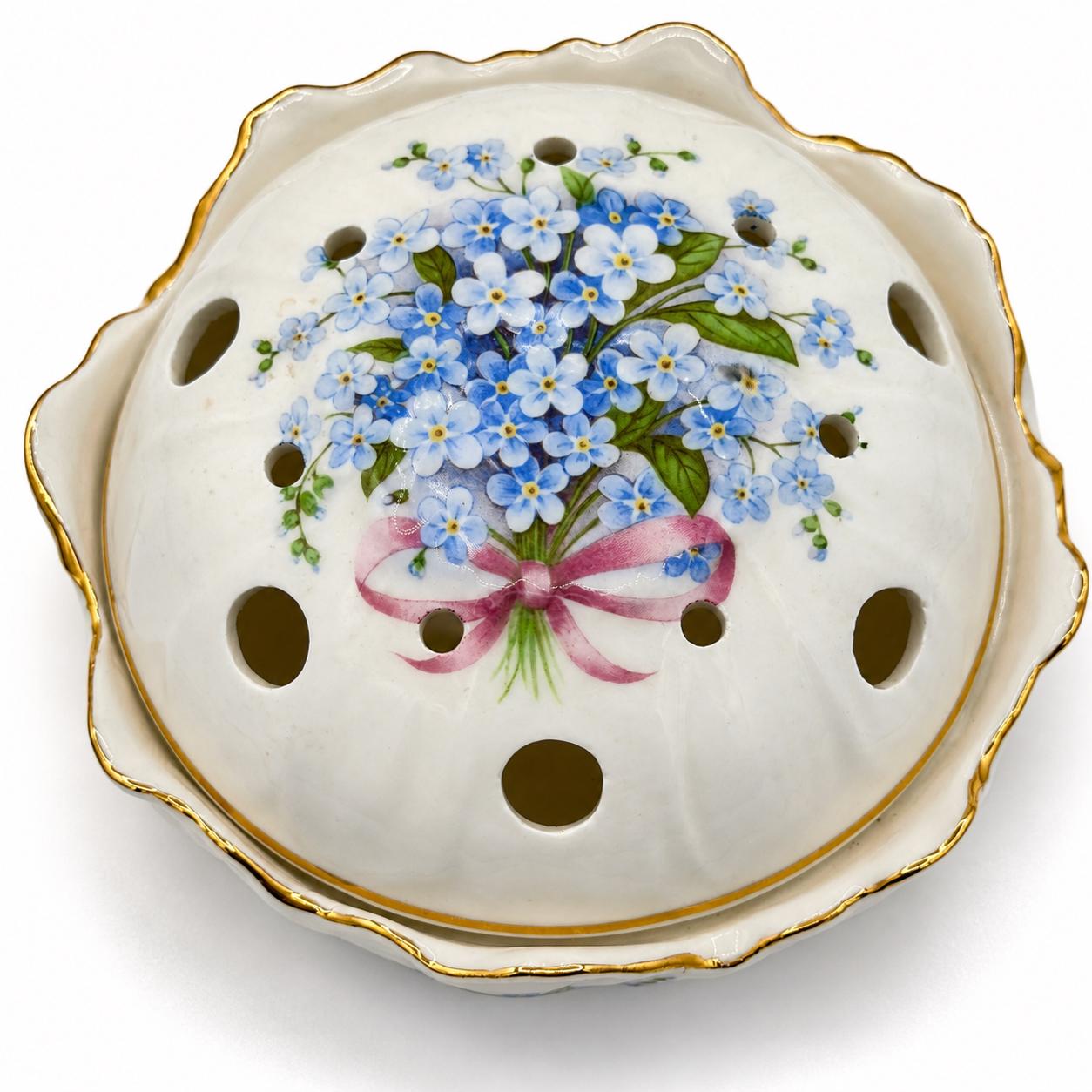 Vintage Staffordshire Bone China Potpourri Jar | Forget Me Not