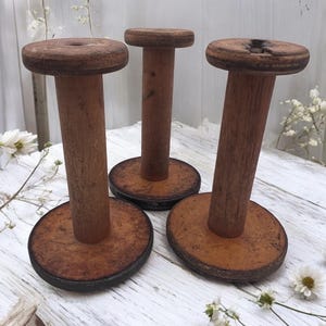 Vintage Textile Wood Bobbin Spool-LARGE!!-Wooden Factory Bobbins- Industrial Spools- Antique Yarn Thread Spool Primtive Rustic Wood