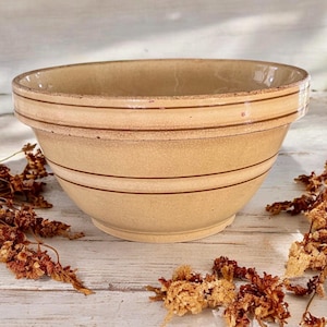 Vintage Yellow Ware Bowl/Yellowware Bowl/Antique Stoneware Bowl/Rustic Primtive Kitchen Bowl/Crock Mixing Bowl