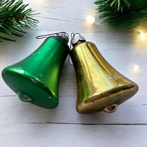 Glänzende Brite Merkurglasglocken mit Klopfer - 3 ”lang - Vintage Weihnachten